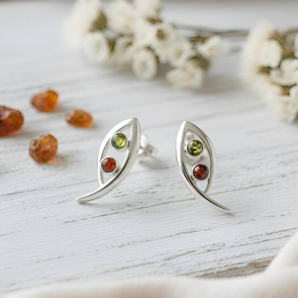 Handmade Two Tone Amber Sterling Silver Stud Earrings, 1 of 3