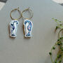 Penguin Head Down Liberty Print Embroidered Earrings, thumbnail 3 of 4