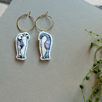 Penguin Head Down Liberty Print Embroidered Earrings, 3 of 4