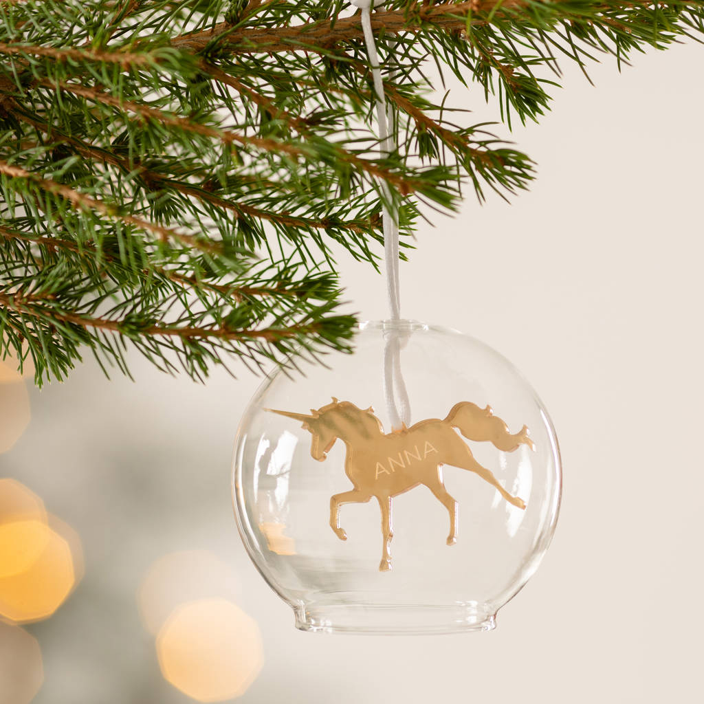 Personalised Unicorn Glass Dome Bauble By Twenty-Seven