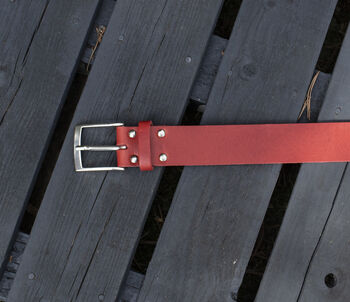Premium Handmade Red English Leather Mens Belt, 4 of 7