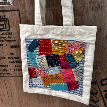 Upcycled Sari Patchwork Tote, Reusable Bag Handmade In India, 2 of 7