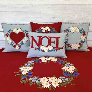 Edelweiss Heart Embroidered Christmas Cushion In Wool, 3 of 3