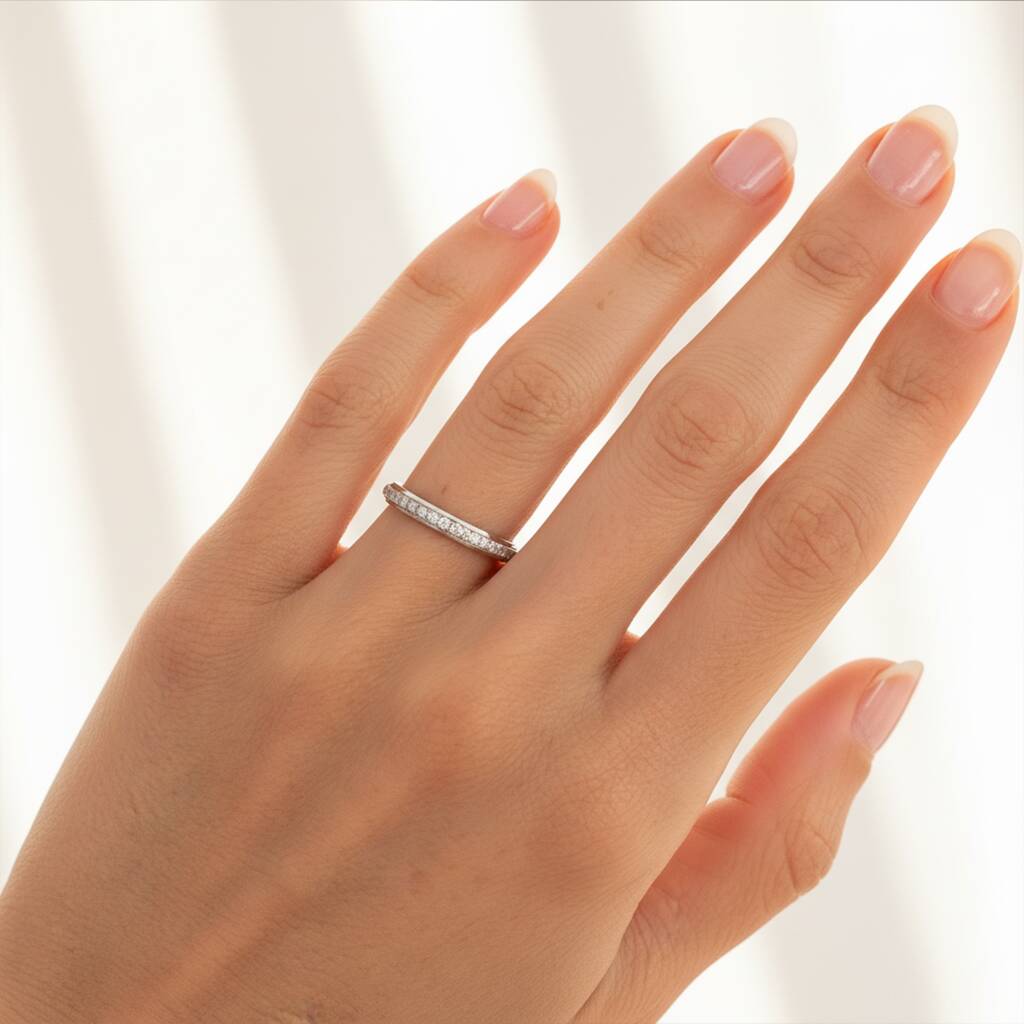 Women's Silver Eternity Ring, Dainty Stacking Band With Sparkling Cz Stones, 1 of 4