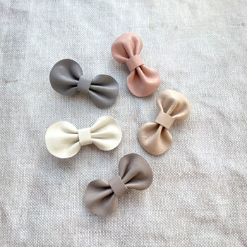 Little Love Leather Hair Bow Set/ Neutrals, 2 of 2