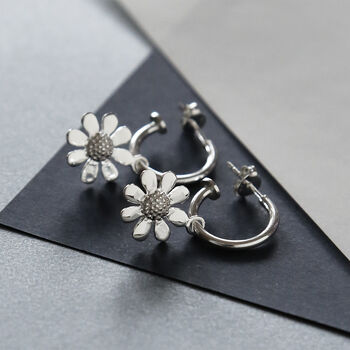 Sterling Silver Daisy Stud Hoops, 2 of 6