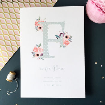 Personalised Floral Initial New Baby Print, 4 of 7