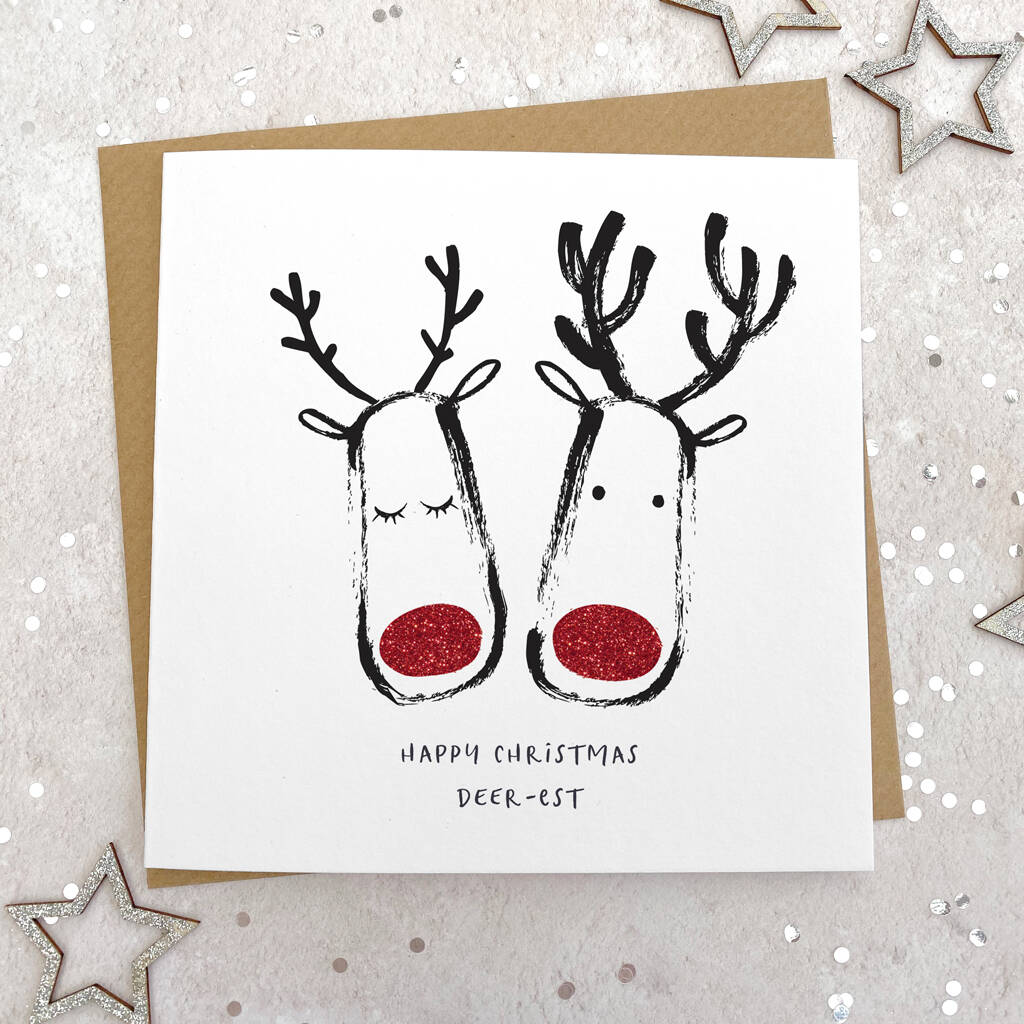Couples Glittery Reindeer Christmas Card, 1 of 3