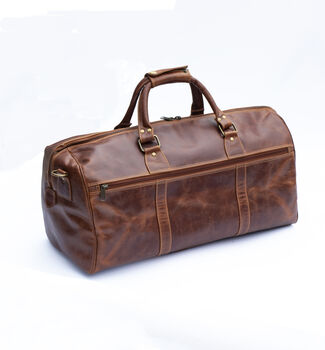 Oiled Leather Travel Duffle Bag Holdall Brown, 6 of 8