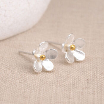 Sterling Silver And Gold Forget Me Not Stud Earrings – 8mm, 3 of 9