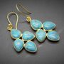 Blue Turquoise Earrings: Silver Or Gold, Floral Dangle Drop, December Birthstone, thumbnail 3 of 10