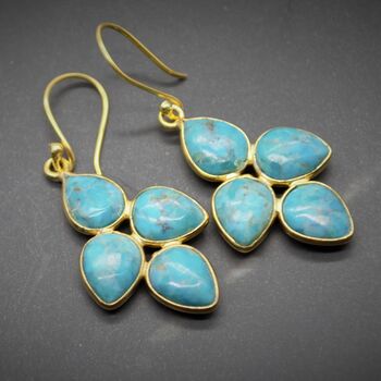 Blue Turquoise Earrings: Silver Or Gold, Floral Dangle Drop, December Birthstone, 3 of 10