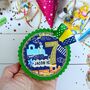 Personalised Train Theme Birthday Badge, thumbnail 1 of 3