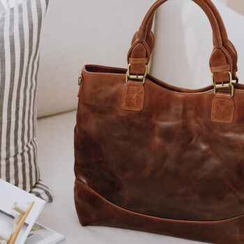 Classic Leather Tote Bag, Brown, 2 of 7