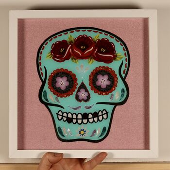 Day Of The Dead, Sugar Skull Reverse Glass Gold Leaf, 4 of 8