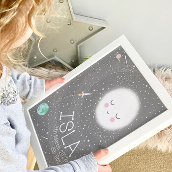 Personalised New Baby Moon And Stars Space Print, 5 of 6
