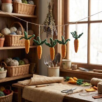 Handmade Felt Hanging Carrots Decoration, Set Of Five, 6 of 6