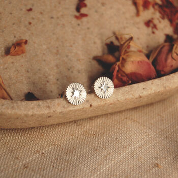 Silver Star Burst Stud Earrings With Optional Personalised Initial, 2 of 7