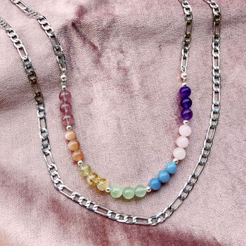 Rainbow Gemstone Bead And Layered Chain Necklace, 8 of 10