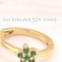 Emerald Green Cz Flower Huggie Hoop Earrings, thumbnail 2 of 12