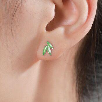 Mismatched Panda And Bamboo Leaf Stud Earrings In Sterling Silver, 8 of 10