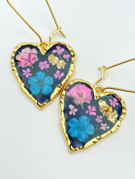 Gothic Heart Earrings With Real Flowers, 10 of 12