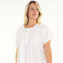Women's White Cotton Victorian Short Sleeve Nightdress Front Panel, thumbnail 1 of 4