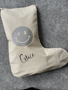 Personalised Glitter Smiley Face Christmas Stocking, 3 of 5