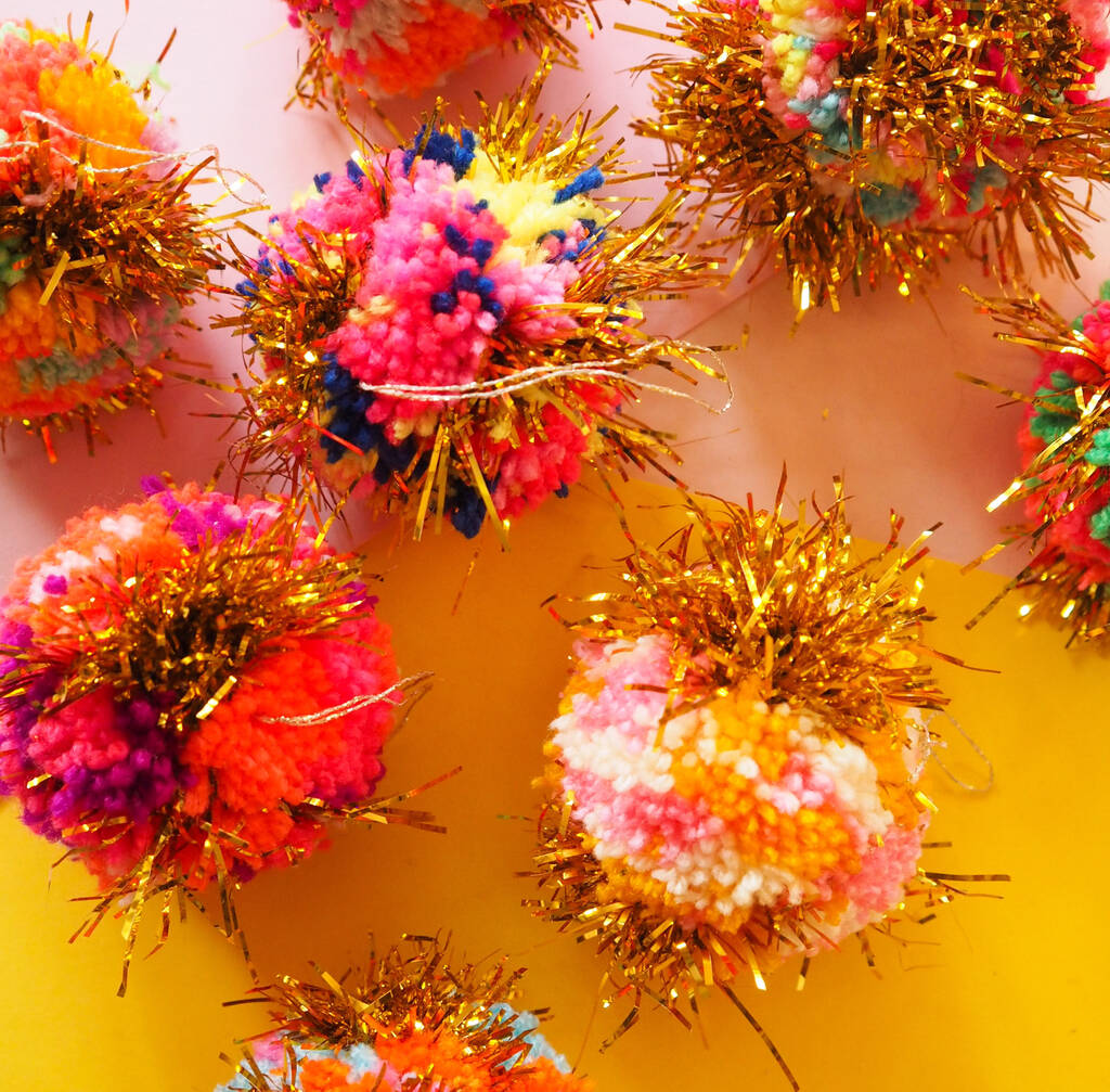 Pom Pom Tinsel Christmas Tree Baubles By Fat Pom Poms