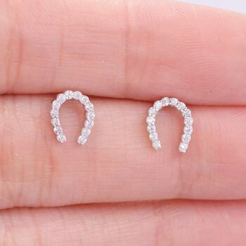 Sterling Silver Horseshoe Stud Earrings With Sparkling Cz Crystals, 11 of 12