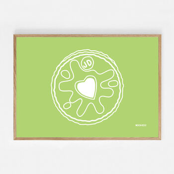 Custard Cream, Jammie Dodger, Bourbon And Digestive Biscuits Set Of Four Green Prints, 9 of 10