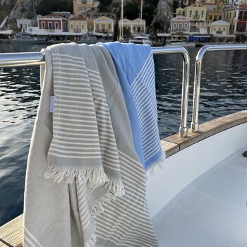 Symi Striped Peshtemal Towel Oyster Grey, 5 of 10