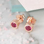 Ruby July Birthstone Rose Gold Plated Silver Earrings, thumbnail 1 of 3