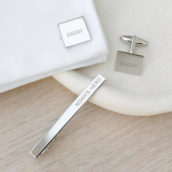 Personalised Silver Plated Tie Clip And Cufflink Set, 3 of 12