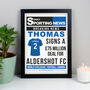 Personalised Football Signing Newspaper Framed Print, thumbnail 3 of 9