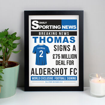 Personalised Football Signing Newspaper Framed Print, 3 of 9