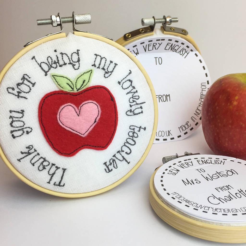 Thank You Teacher Apple Embroidered Hoop Card, 1 of 5