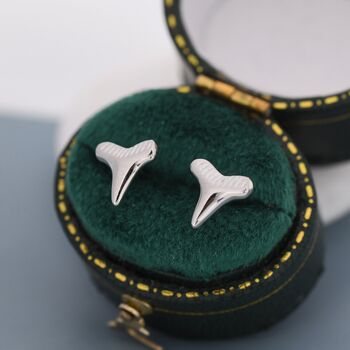 Shark Tooth Design Stud Earrings In Sterling Silver, 2 of 9