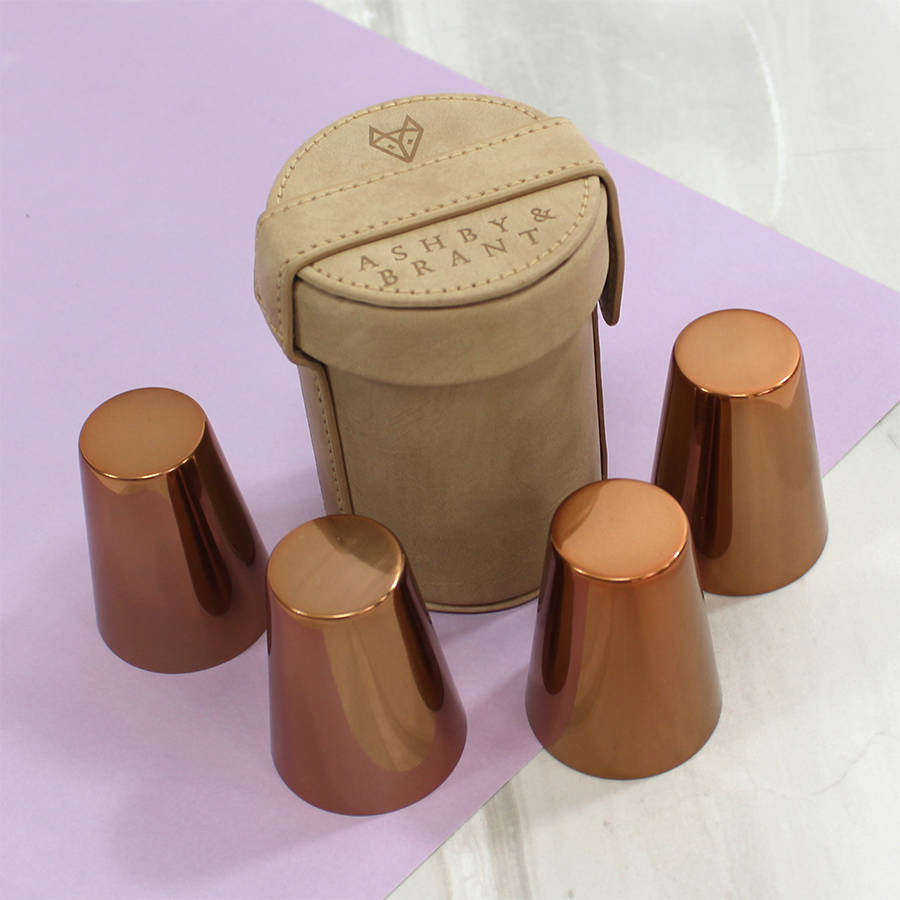 Copper Shot Glasses Set In Carry Case By The British Belt Company