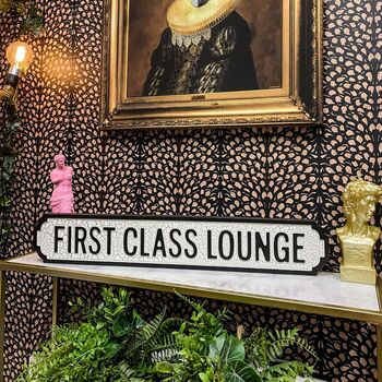 First Class Lounge Antiqued Wooden Road Sign, 2 of 2