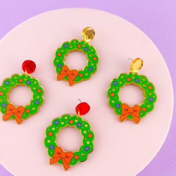 Christmas Wreath Acrylic Earrings, 6 of 10