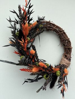 Halloween Dried Flowers Wreath With Pumpkins, 2 of 3