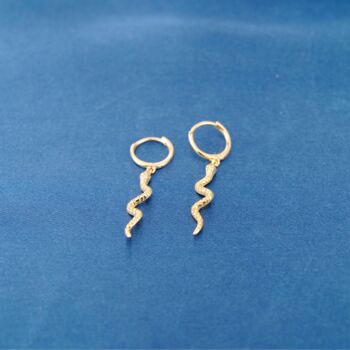 Snake Huggie Hoop Earrings In Gold, 5 of 8