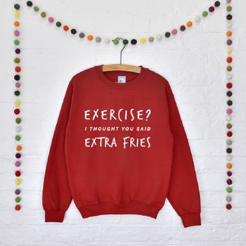 'Exercise? Extra Fries' Unisex Sweatshirt Jumper, 3 of 8
