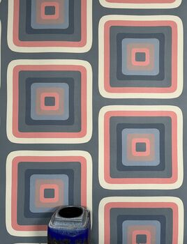 Retro Square Wallpaper Denim / Coral, 3 of 8