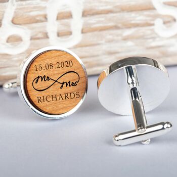 Personalised Silver And Cherry Wood Infinity Cufflinks, 2 of 2