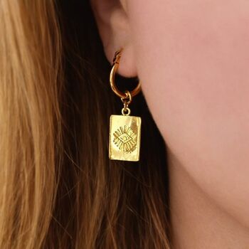 Gold Evil Eye Dangly Hoop Earrings, 2 of 5