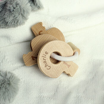 Personalised Wooden Baby Key Toy, 4 of 5