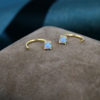 Blue Opal Huggie Hoop Earrings In Sterling Silver, 4 of 12