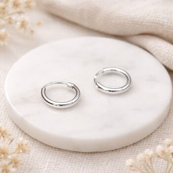 Mini Sterling Silver Huggie Sleeper Hoop Earrings – 10mm, 3 of 9